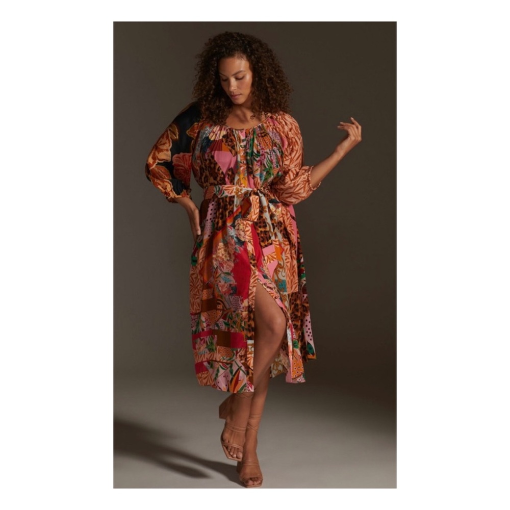 NWOT Anthropologie Geisha Designs Collage Buttondown Midi Dress  Size XSmall